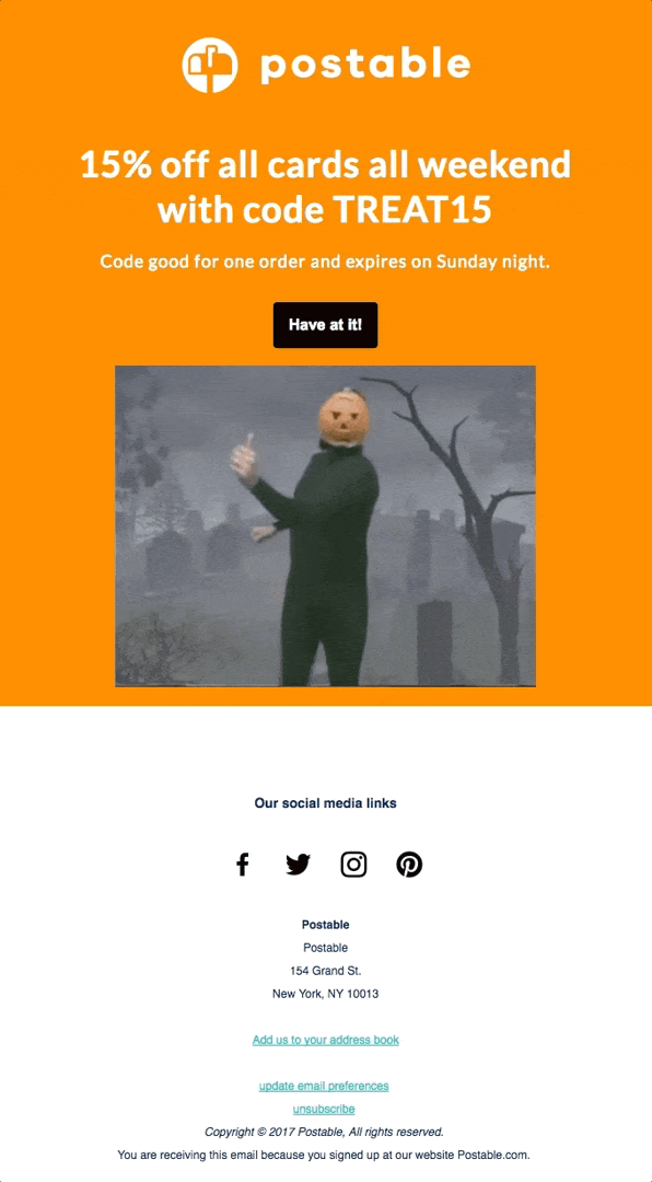 Halloween email example from Postable Halloween email example from Postable