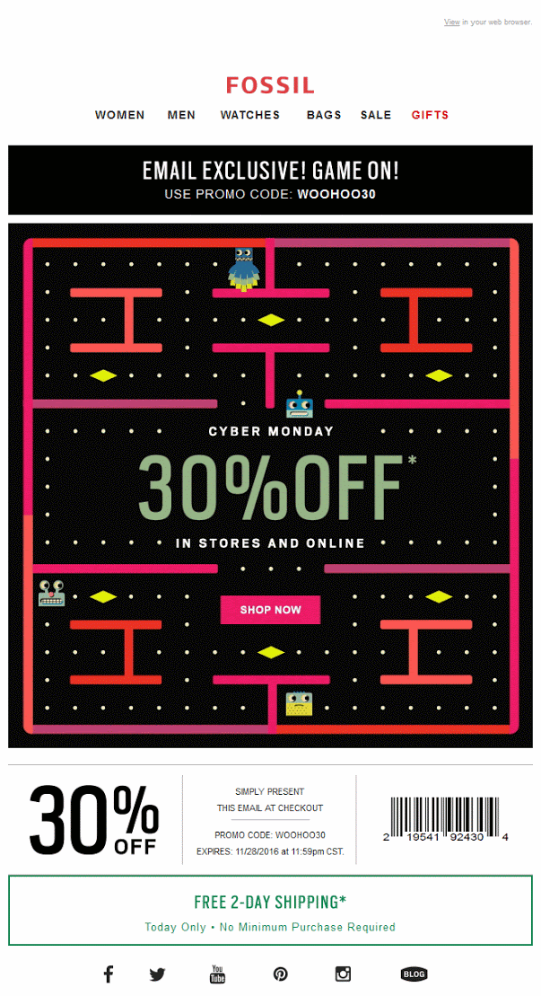 Cyber Monday email example from Fossil Cyber Monday email example from Fossil