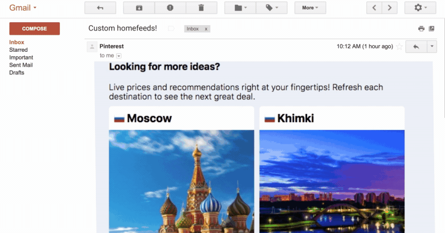 Shows how Pinterest uses AMP lists in their emails to provide up-to-date information Shows how Pinterest uses AMP lists in their emails to provide up-to-date information