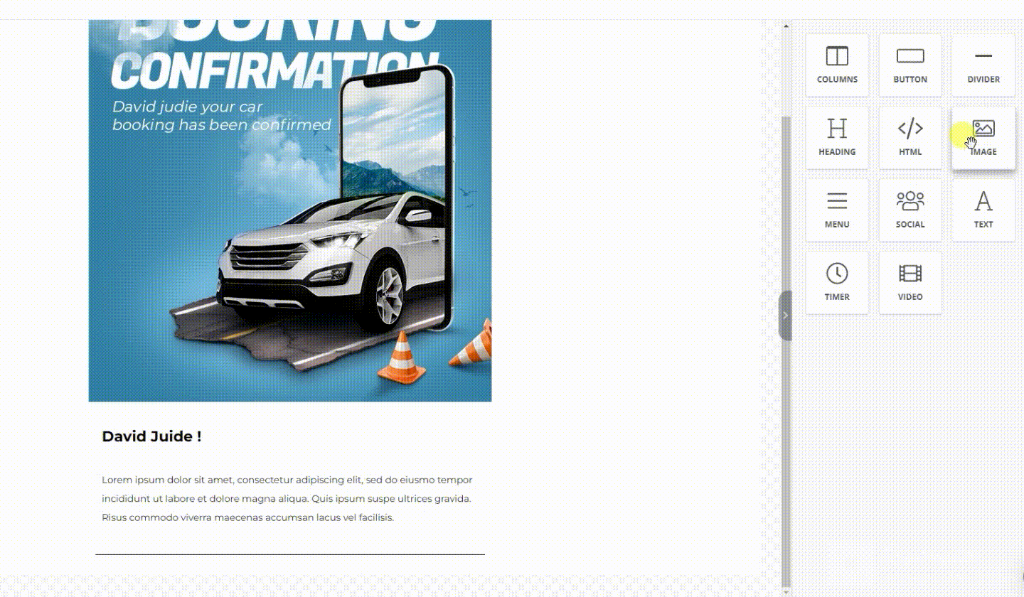 Unlayer’s drag and drop editor for creating email footers Unlayer’s drag and drop editor for creating email footers