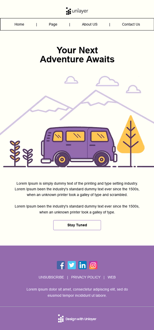 Stay-tuned email template from Unlayer. Stay-tuned email template from Unlayer.