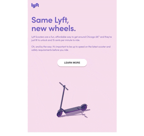 GIF email example from Lyft. GIF email example from Lyft.