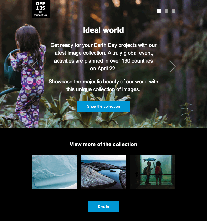 Email example featuring image carousel from Shutterstock. Email example featuring image carousel from Shutterstock.