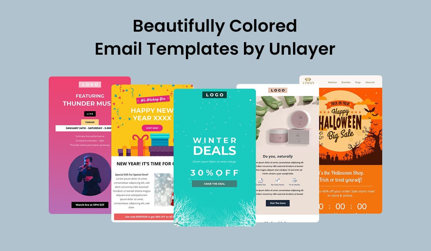 Unlayer’s email templates with beautiful background colors Unlayer’s email templates with beautiful background colors