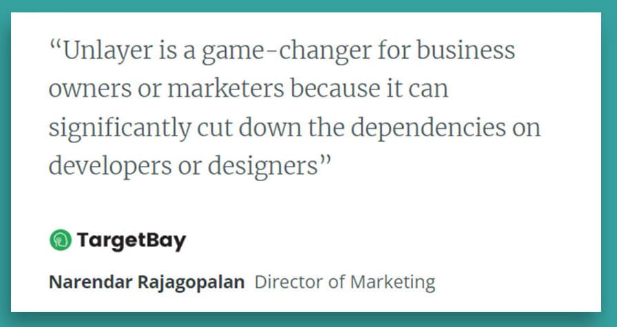 TargetBay’s marketing director, Narendar Rajagopalan, praises Unlayer. TargetBay’s marketing director, Narendar Rajagopalan, praises Unlayer.