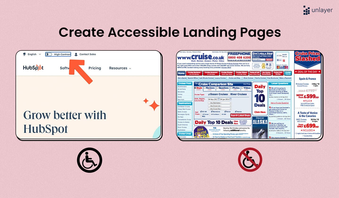 Create accessible landing page designs. Create accessible landing page designs.