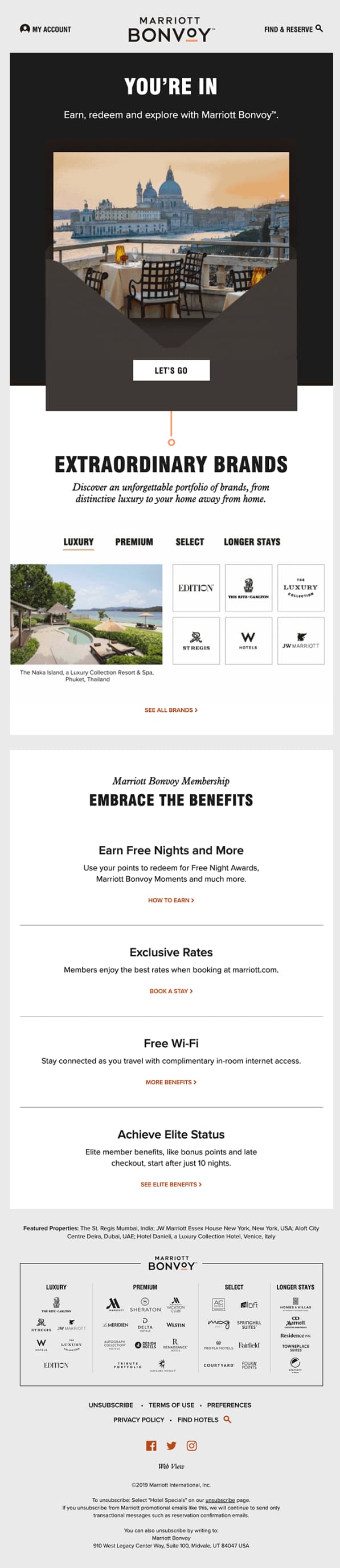 Hotel email template in Unlayer editor