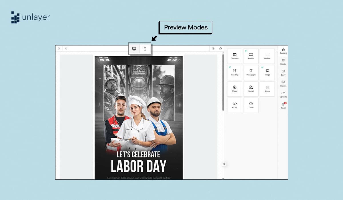 Live preview mode of Unlayer SDK. Live preview mode of Unlayer SDK.