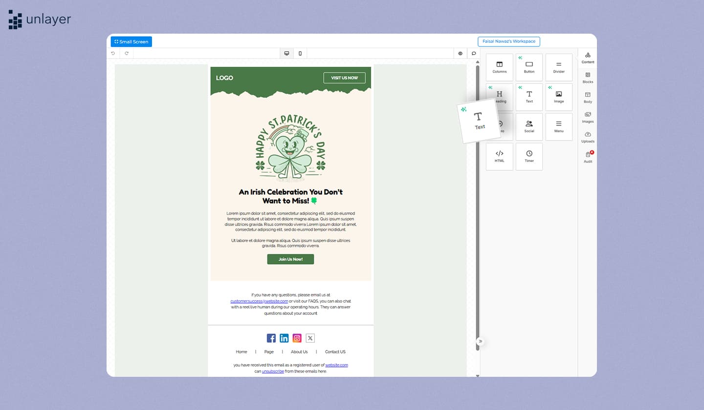 Drag and drop functionality of Unlayer’s editor. Drag and drop functionality of Unlayer’s editor.