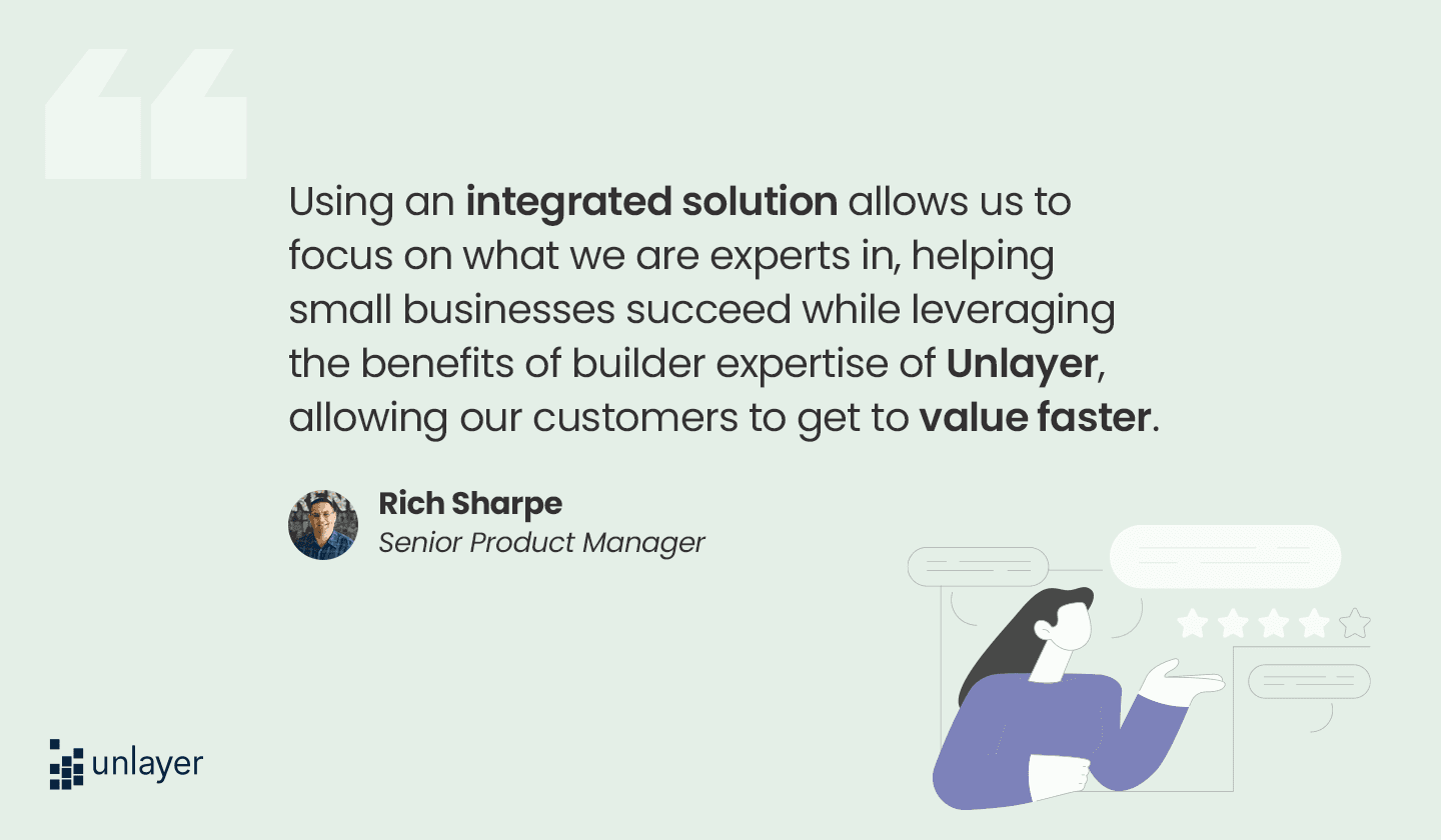 Testimonial by Rich Sharpe praising Unlayer’s no-code builder. Testimonial by Rich Sharpe praising Unlayer’s no-code builder.