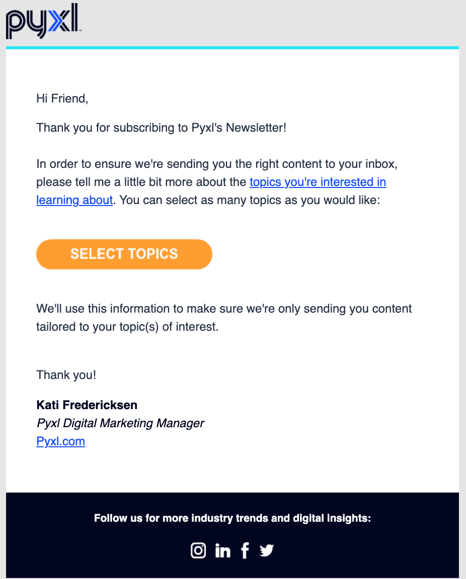Welcome email from Pyxl Welcome email from Pyxl