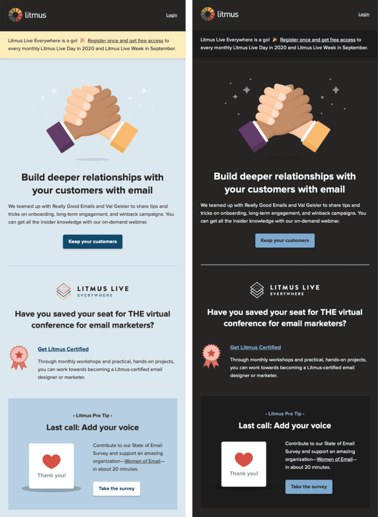 Dark mode email example Dark mode email example