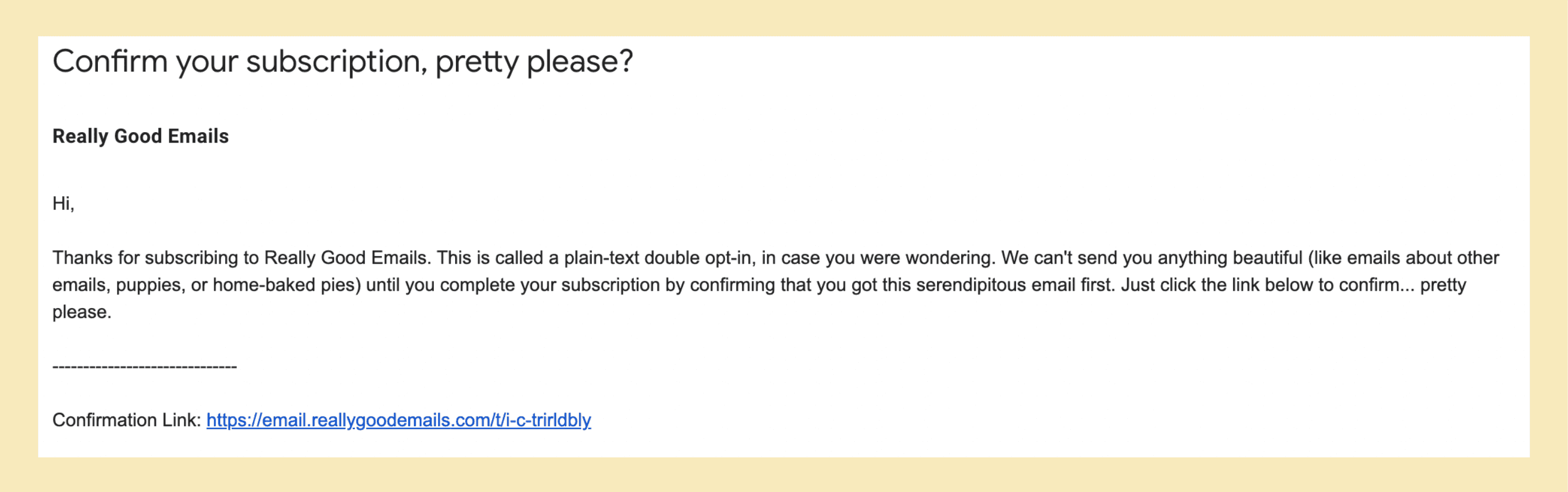 Confirmation email example Confirmation email example