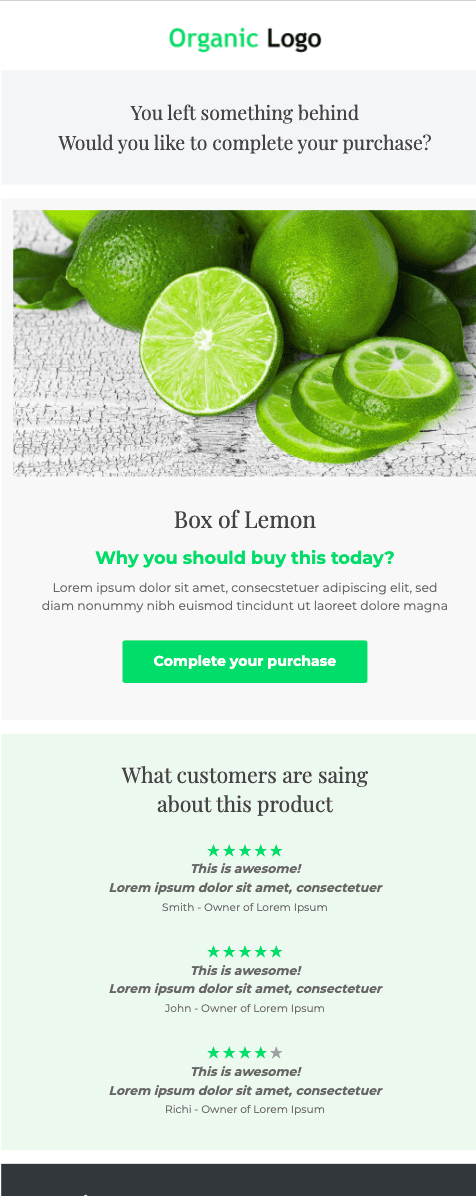 Abandoned cart email template Abandoned cart email template