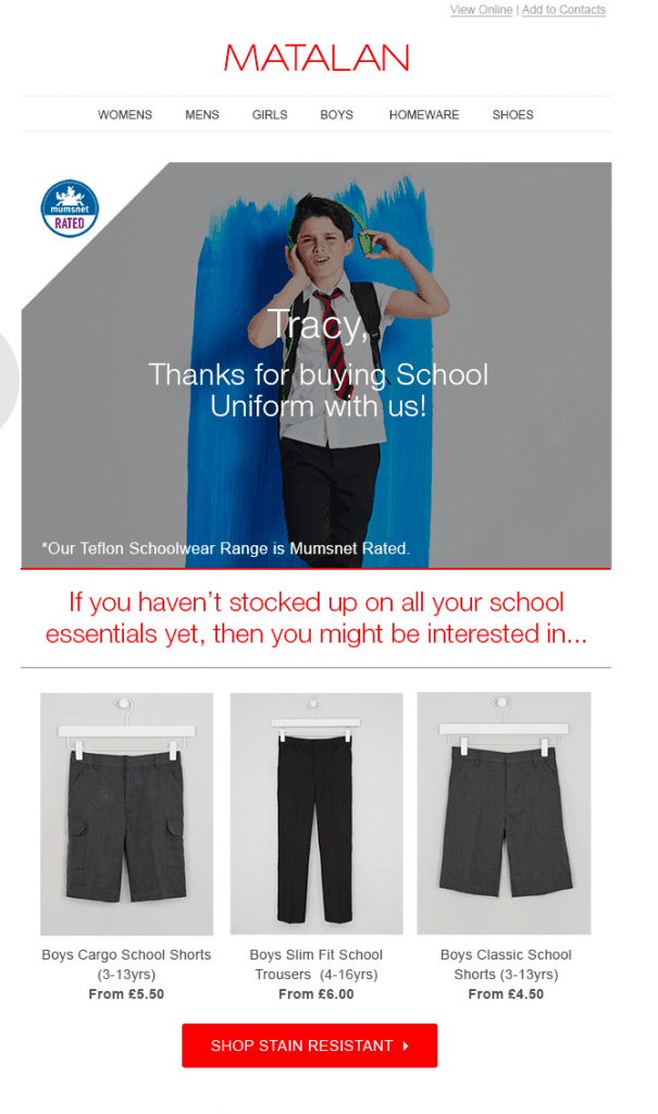 Continue purchase email example from Matalan Continue purchase email example from Matalan