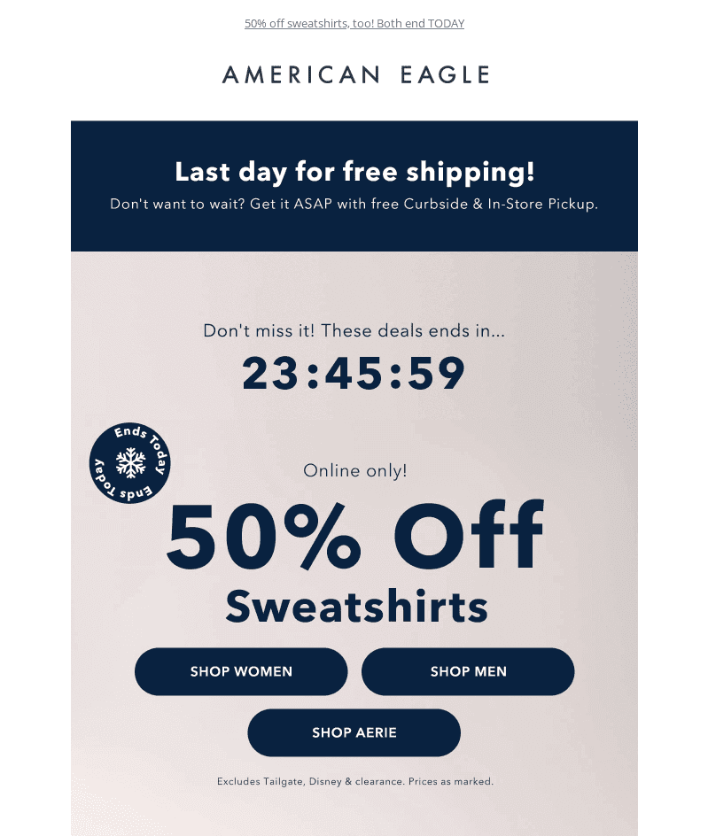 Cyber Monday email example from American Eagle Cyber Monday email example from American Eagle