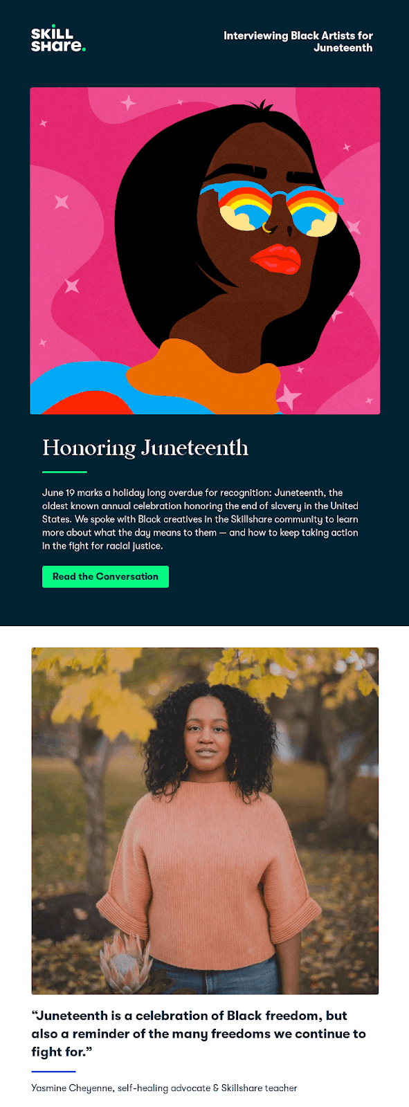 Juneteenth email example from Skillshare Juneteenth email example from Skillshare
