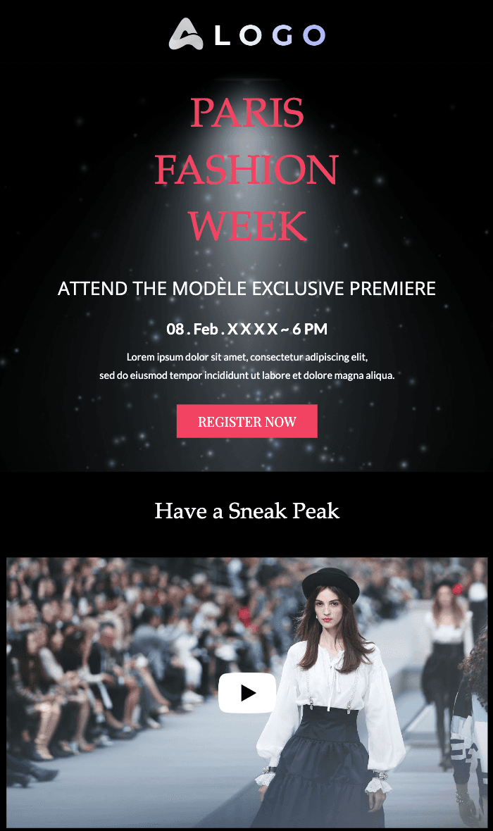 Black-colored email template from Unlayer Black-colored email template from Unlayer