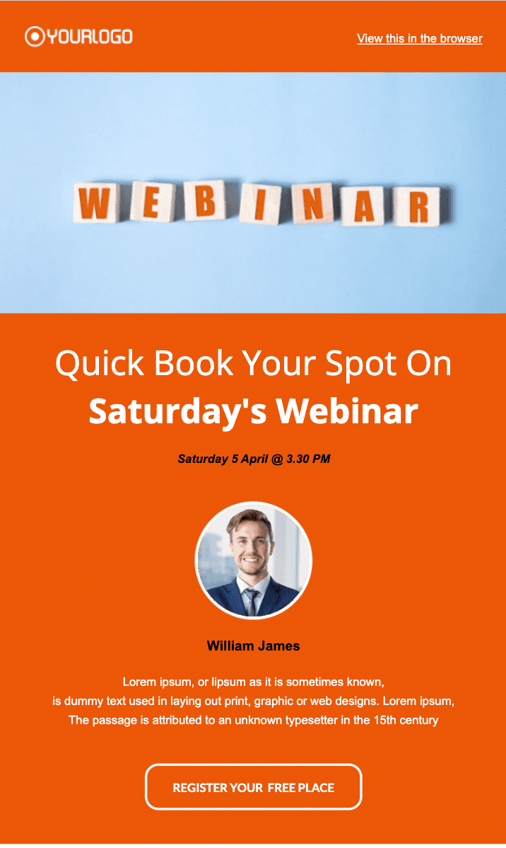 Orange-colored email template from Unlayer Orange-colored email template from Unlayer