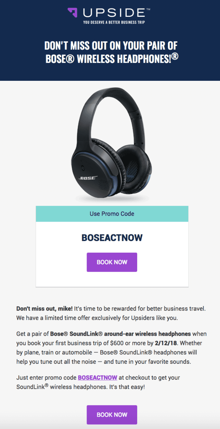 Email example from Upside showing convincing CTAs Email example from Upside showing convincing CTAs