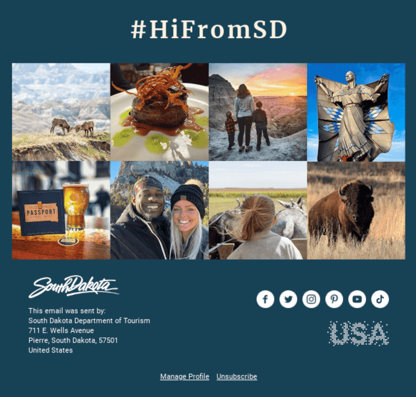 Email footer example from South Dakota featuring social media buttons Email footer example from South Dakota featuring social media buttons