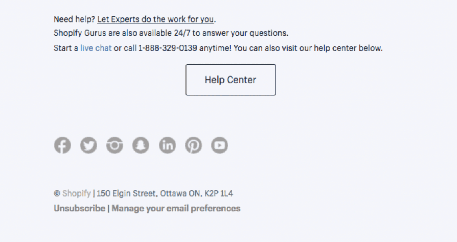 Email footer example from Shopify Email footer example from Shopify