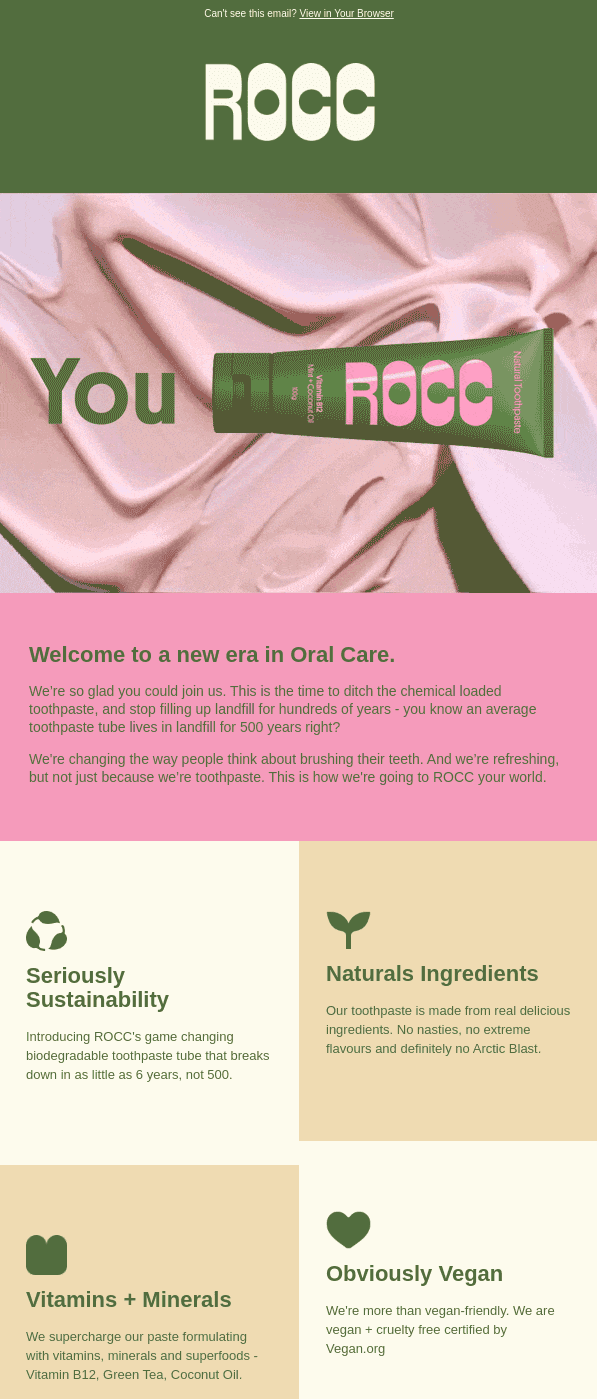 Example of an automated welcome email from ROCC. Example of an automated welcome email from ROCC.