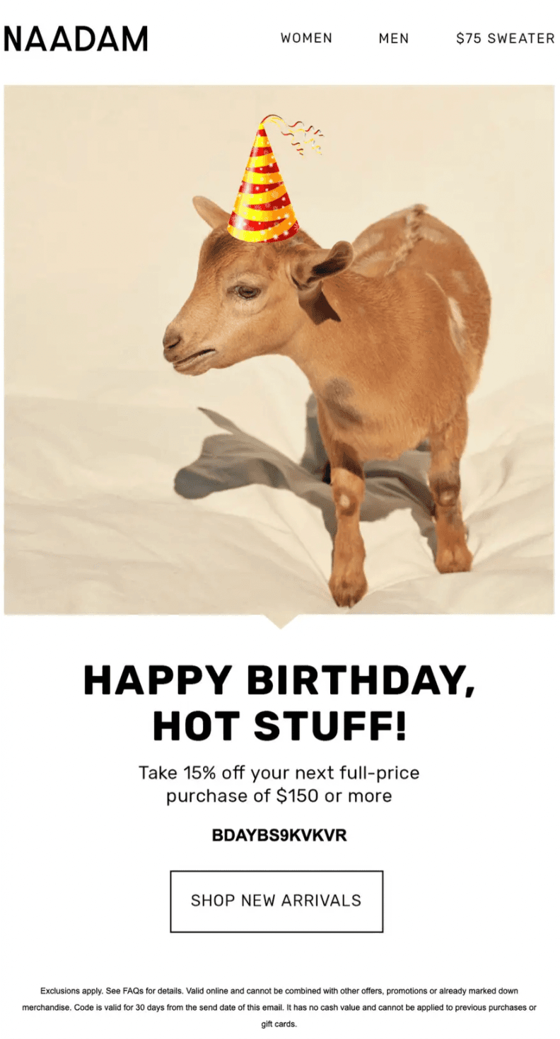 Birthday email example from Naadam. Birthday email example from Naadam.