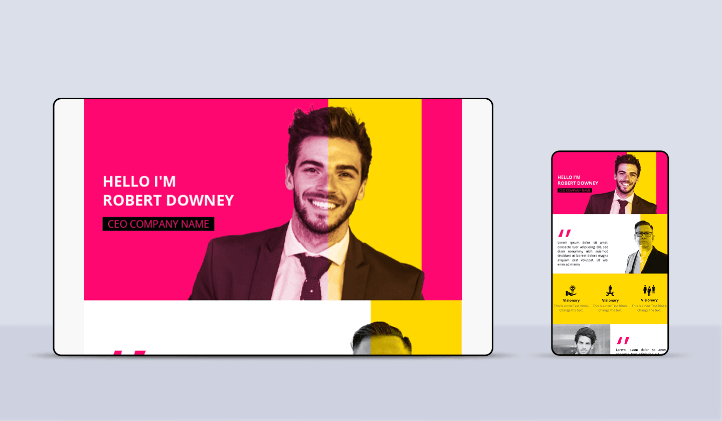 Thought leadership email template by Unlayer shown on two screen sizes. Thought leadership email template by Unlayer shown on two screen sizes.