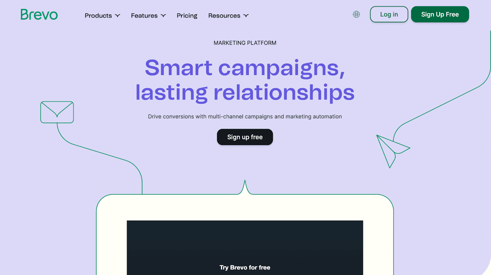Brevo’s email marketing homepage. Brevo’s email marketing homepage.