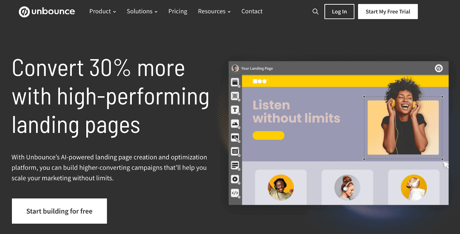 Unbounce as an example of a top lead generation landing page builder Unbounce as an example of a top lead generation landing page builder