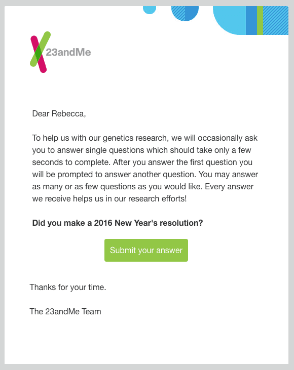 Interactive email example from 23 and me. Interactive email example from 23 and me.