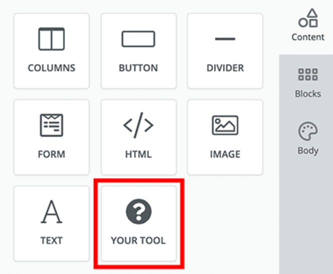 Custom tools of Unlayer’s email editor.