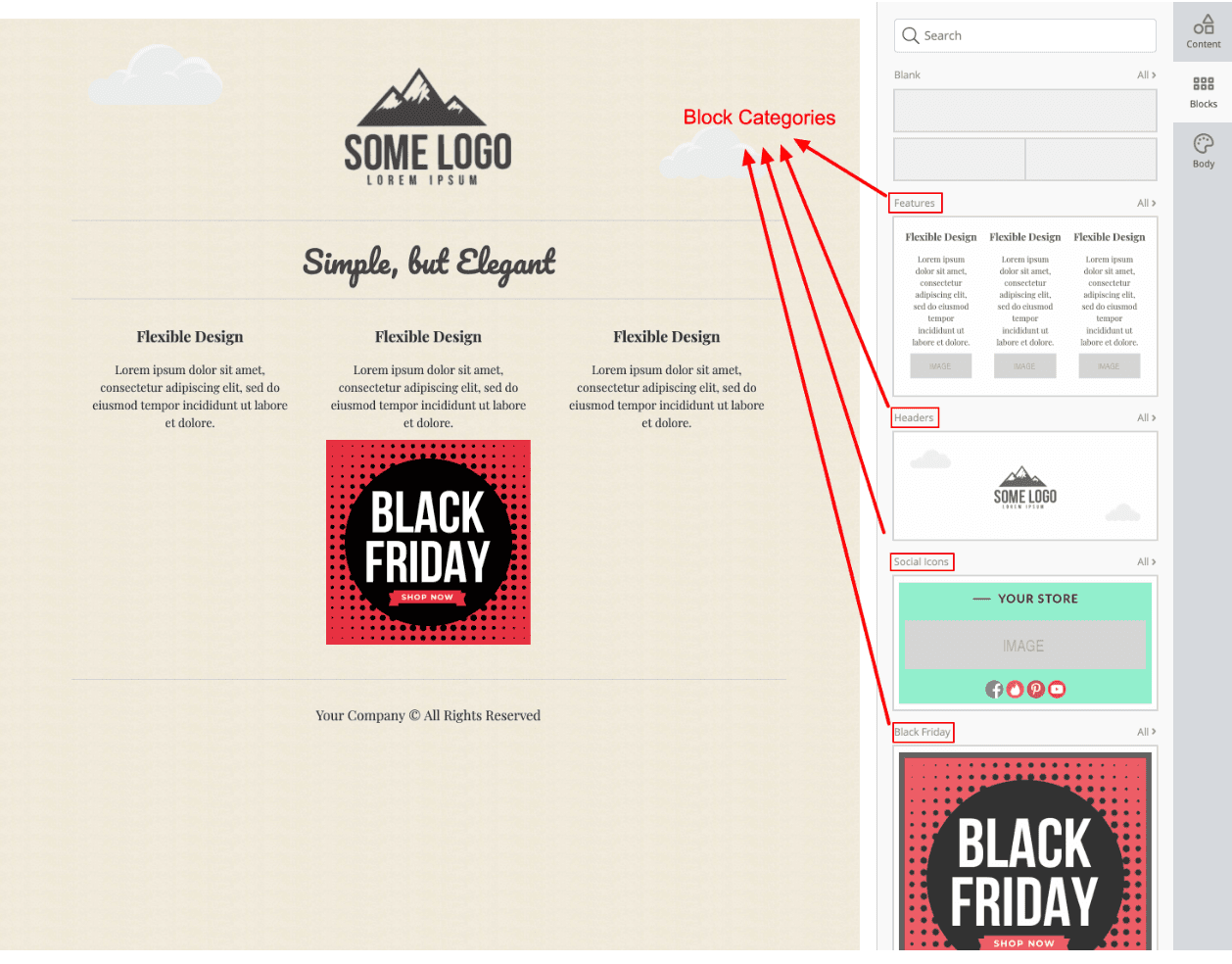 Unlayer’s email editor custom blocks. Unlayer’s email editor custom blocks.