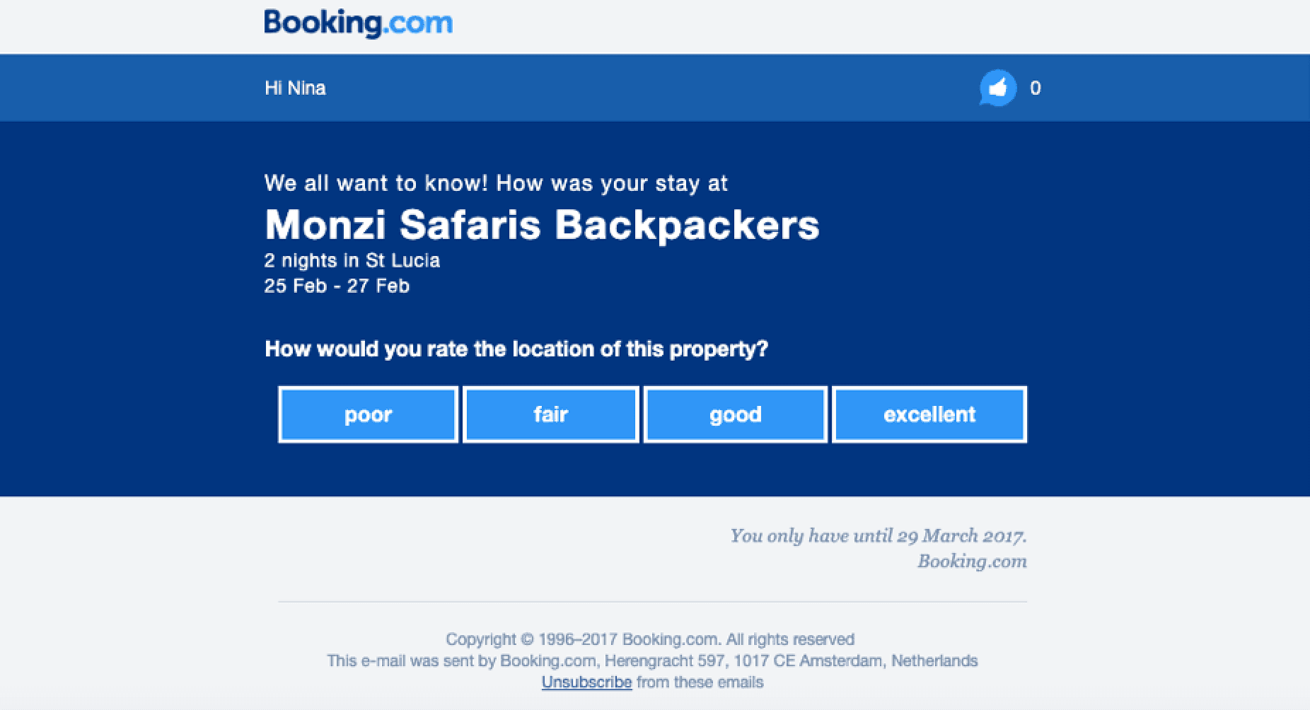 Review email example from Booking.com Review email example from Booking.com