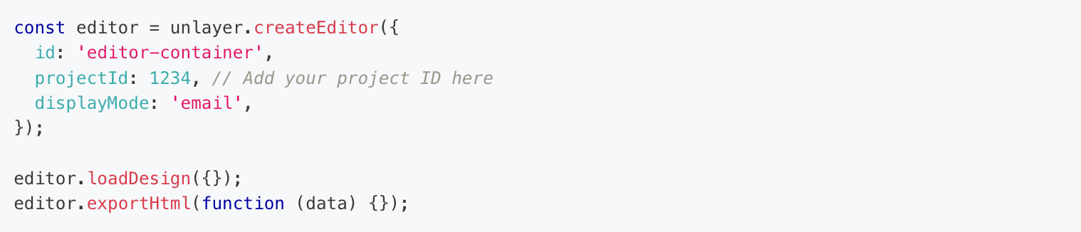 Unlayer’s code snippet to enable multiple instances. Unlayer’s code snippet to enable multiple instances.