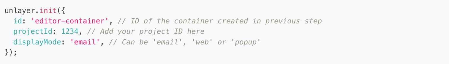 Code snippet to initialize the editor.