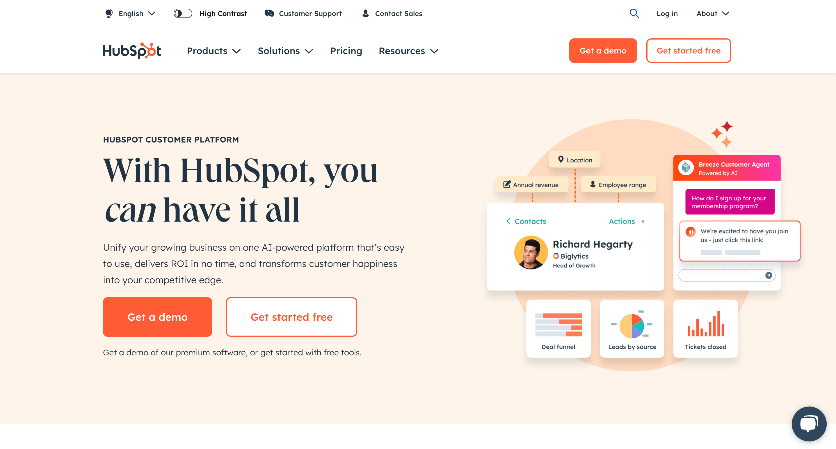 HubSpot’s homepage. HubSpot’s homepage.