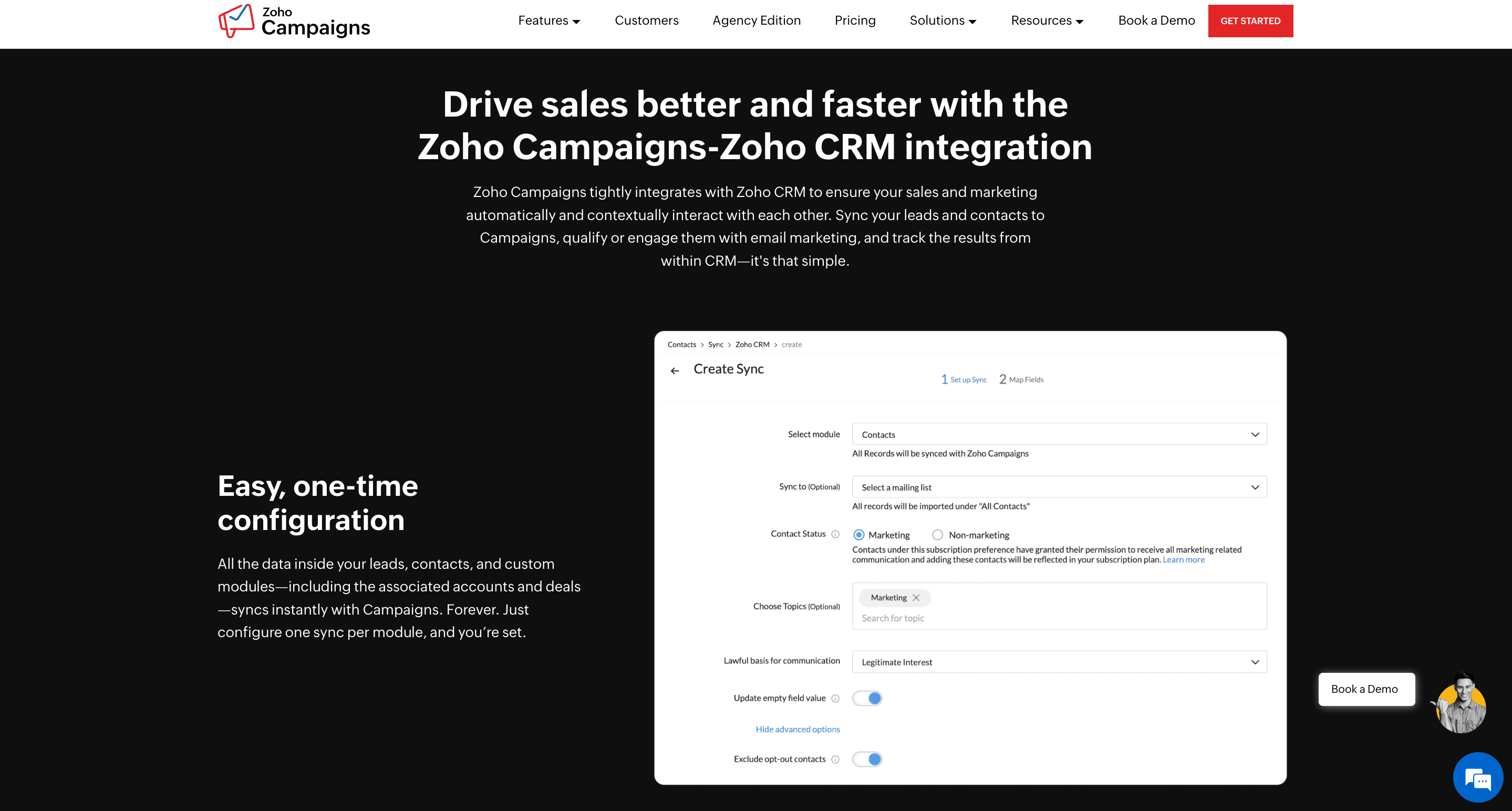 Zoho Campaigns’ homepage. Zoho Campaigns’ homepage.