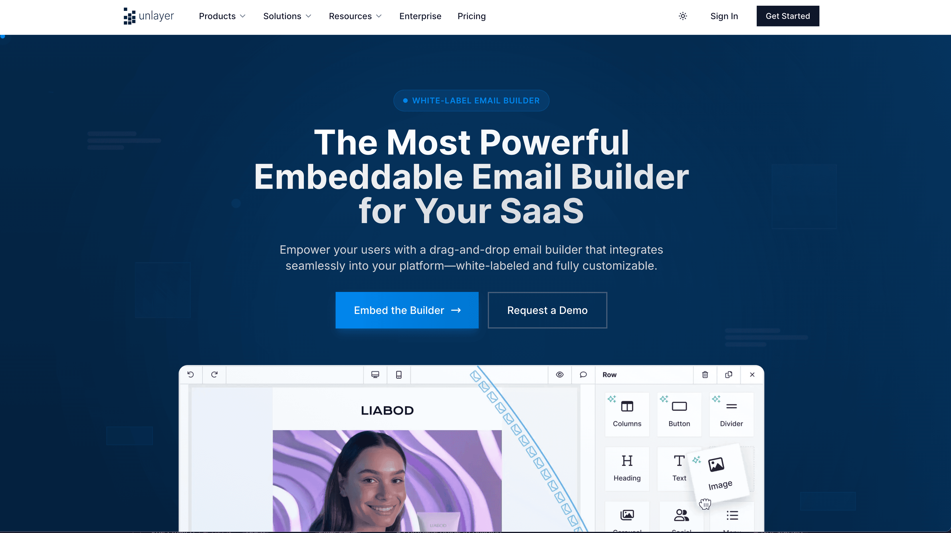 Unlayer’s homepage
