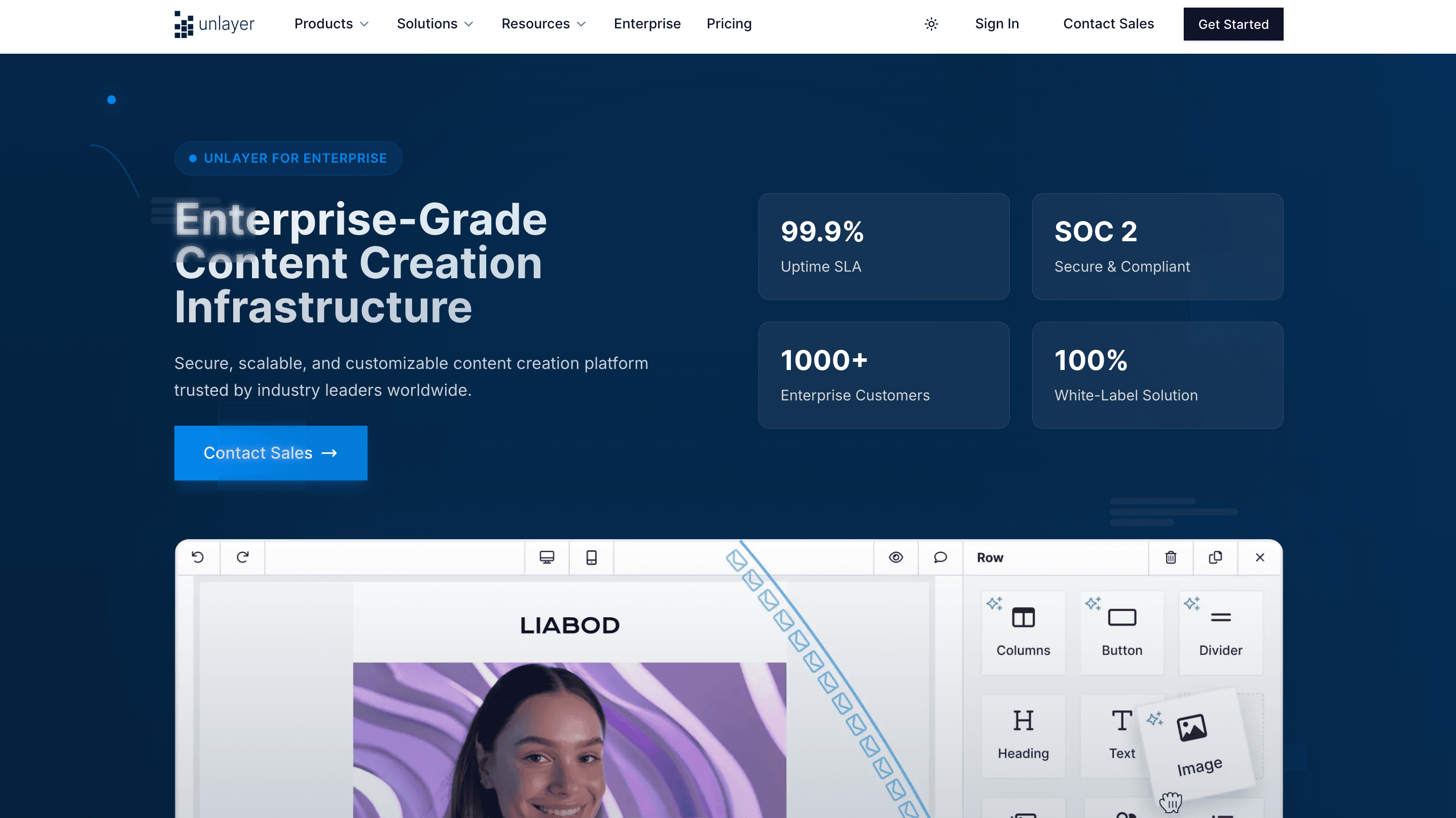 Unlayer Enterprise landing page. Unlayer Enterprise landing page.