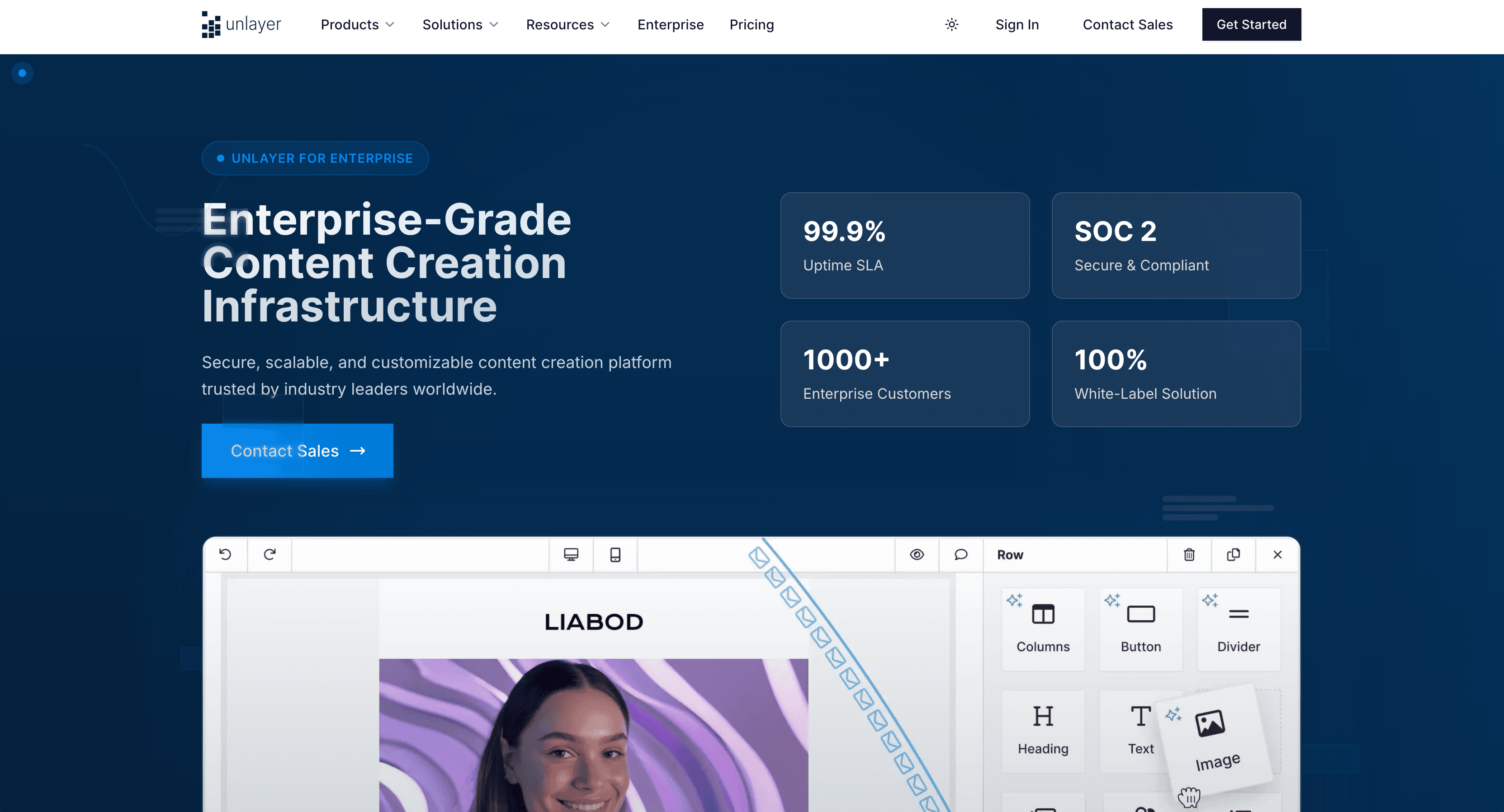 Unlayer's enterprise page