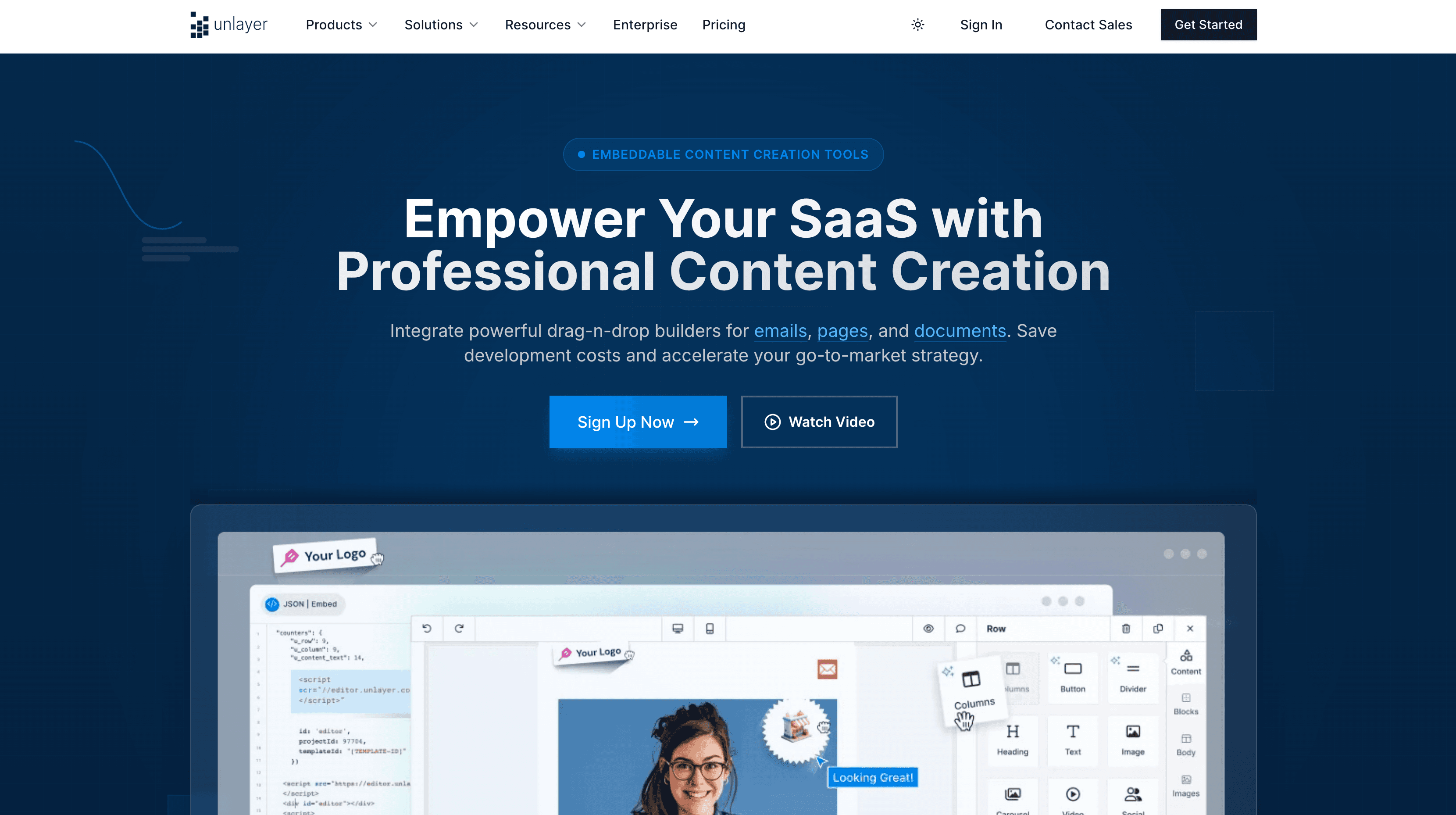 Unlayer’s homepage