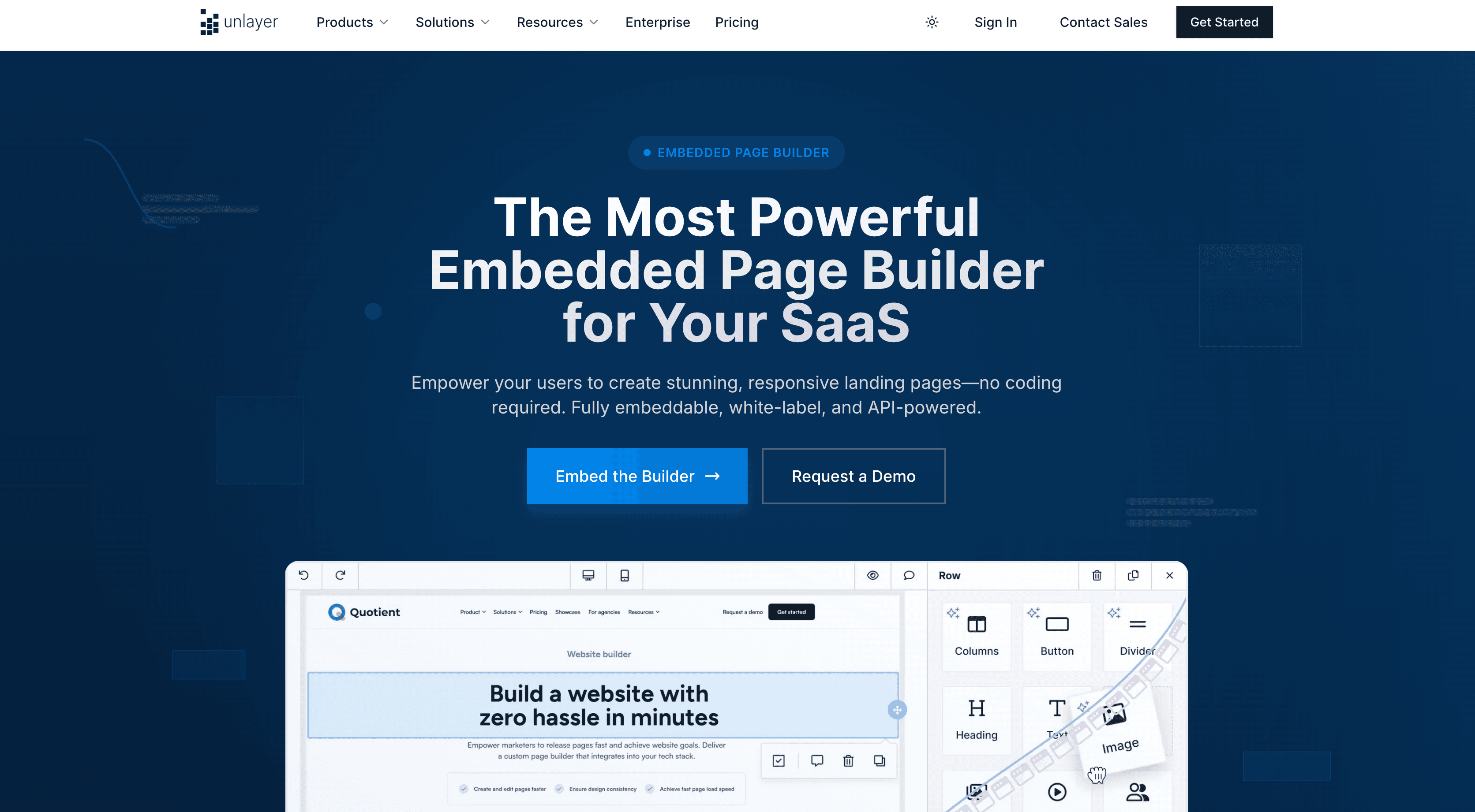 Unlayer’s page builder (product page) Unlayer’s page builder (product page)