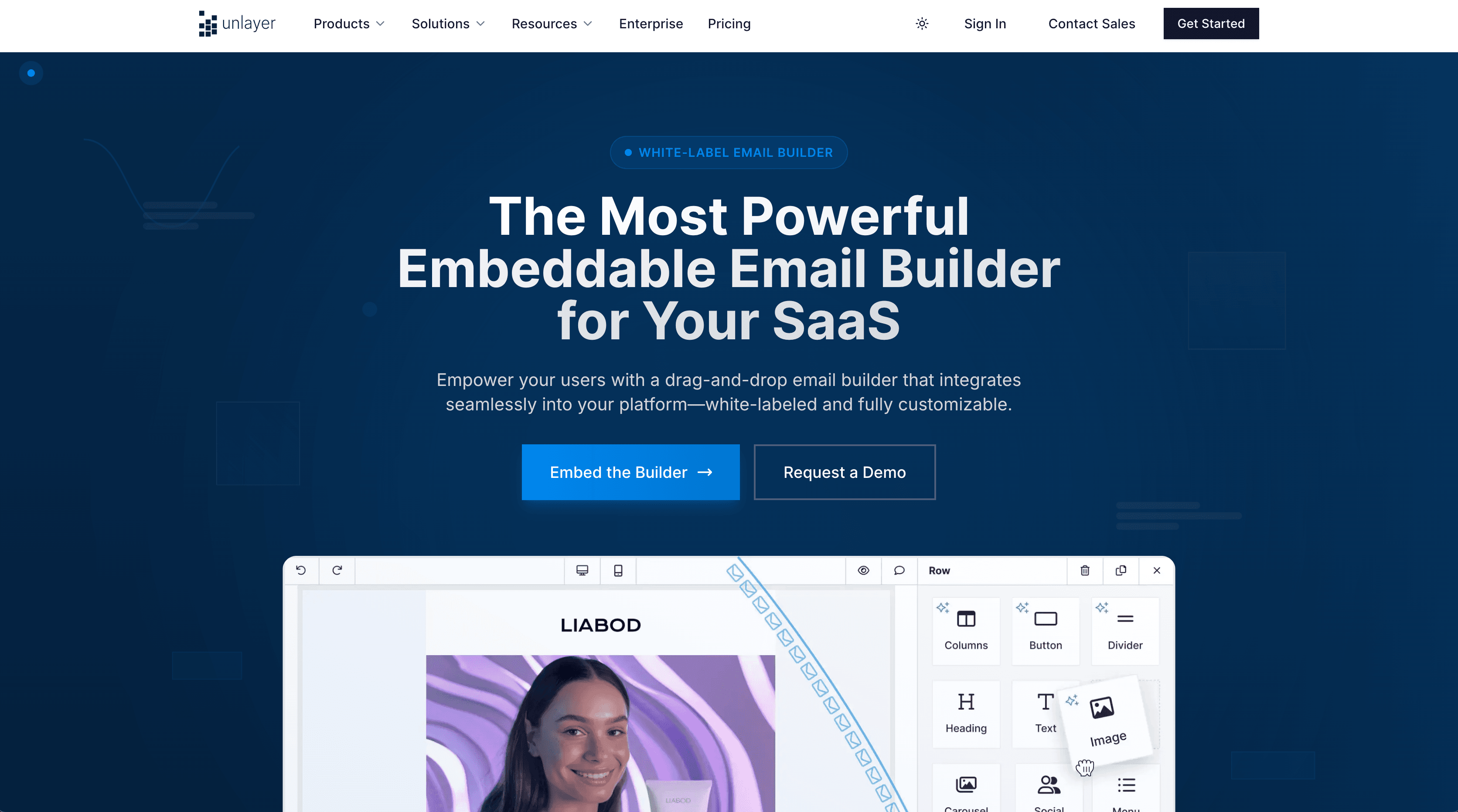 Unlayer’s email builder page Unlayer’s email builder page